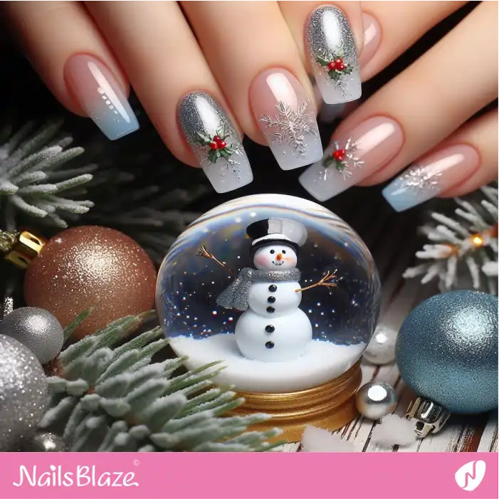 Glossy Silver Snowflake Nails | Christmas Nails - NB1684